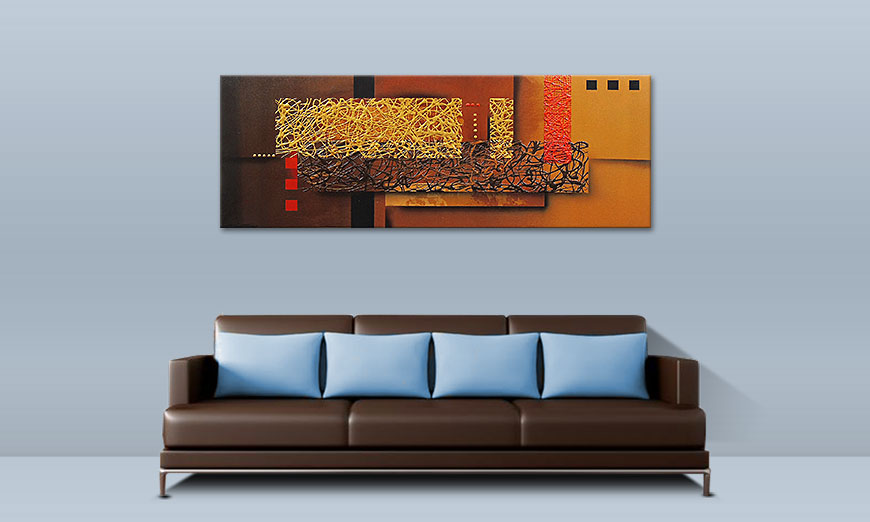 Hand painted painting Liquid Gold in 150x55cm