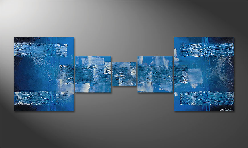 Hand painted painting Blue Waves 180x60cm