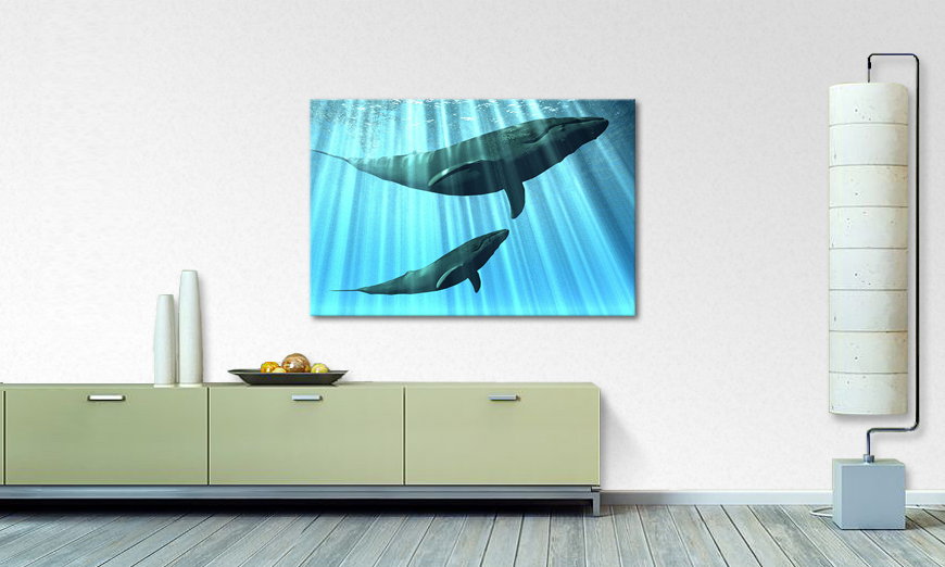Blue canvas print Whales
