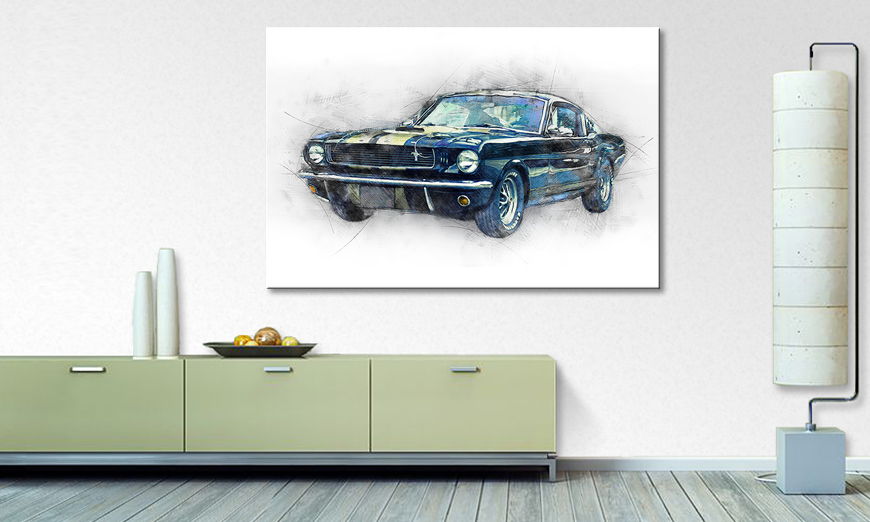 Modern Canvas print Black Mustang