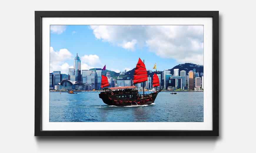 The framed picture Kong Kong Skyline Boat