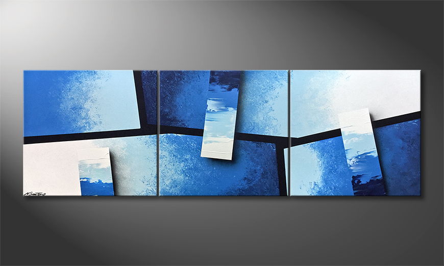 Canvas painting Blue Stacks 210x70cm