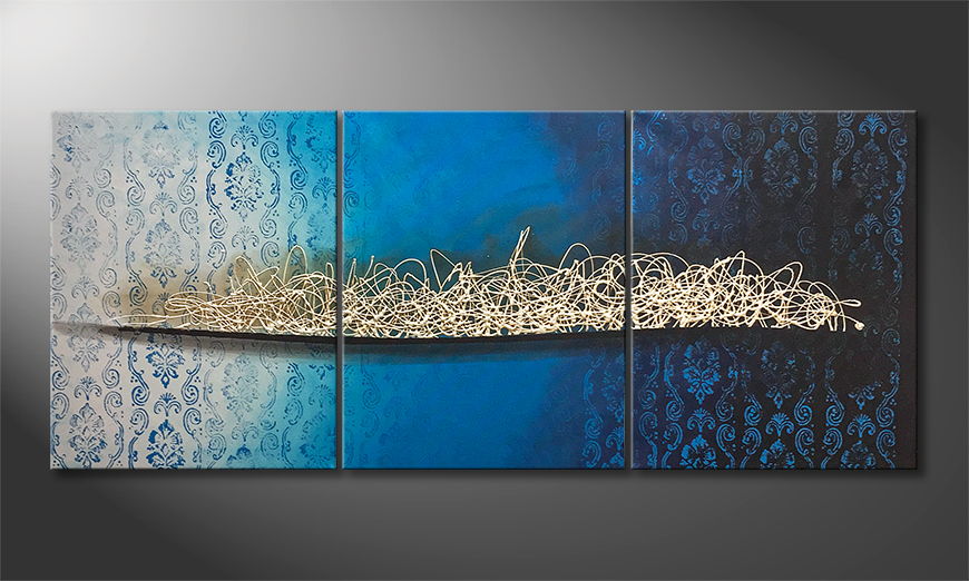Hand painted painting Blue Memories 150x60cm