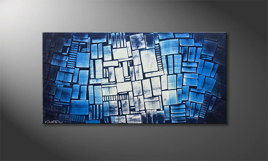 Hand painted painting Blue Moon 120x60cm