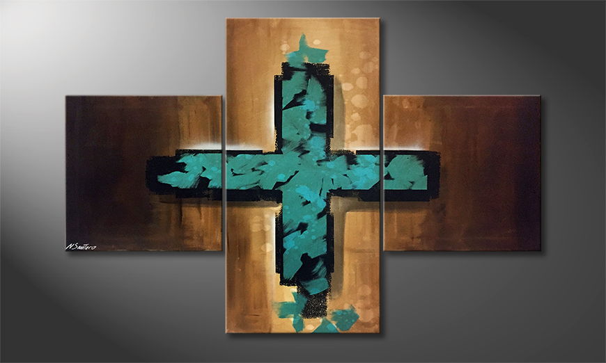 Hand painted painting Blurred Cross 150x100cm