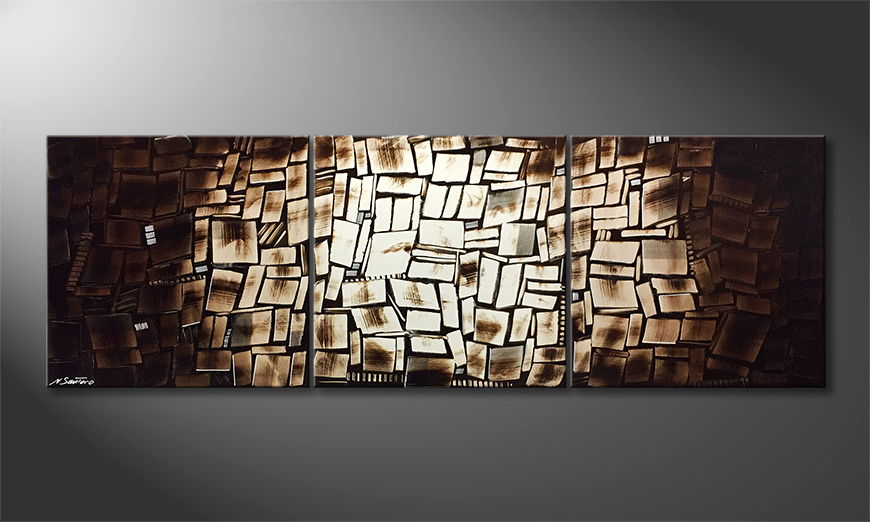 Hand painted painting Cubic Brown 210x70cm