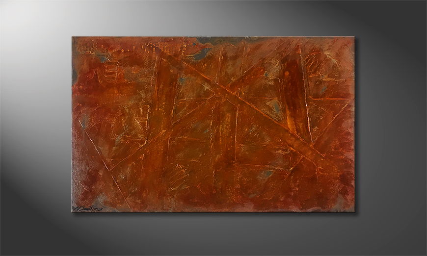 Hand painted painting Deep Rust 120x75cm