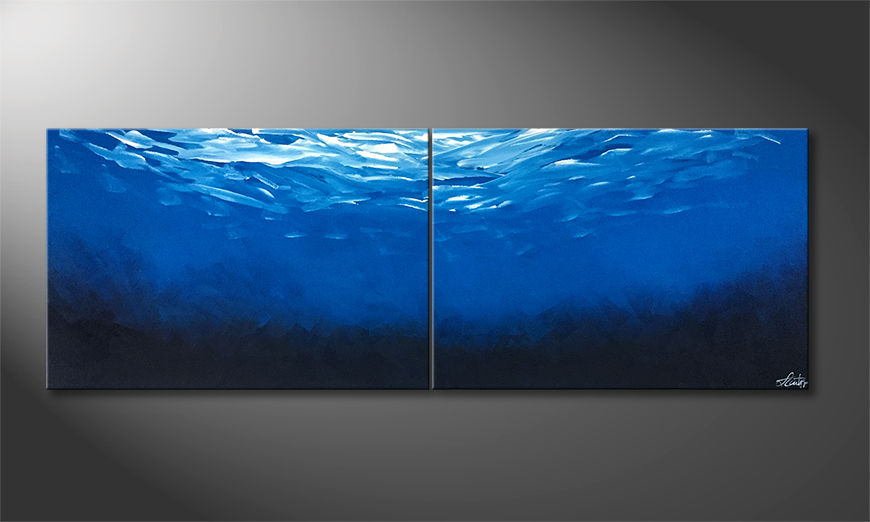 Hand painted painting Endless Blue 200x70cm