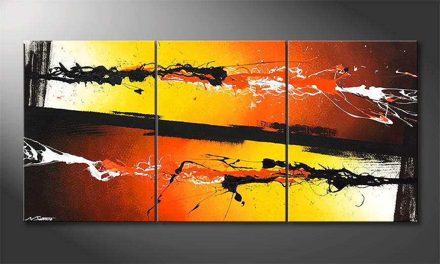 Hand painted painting Fiery Clash 150x70cm