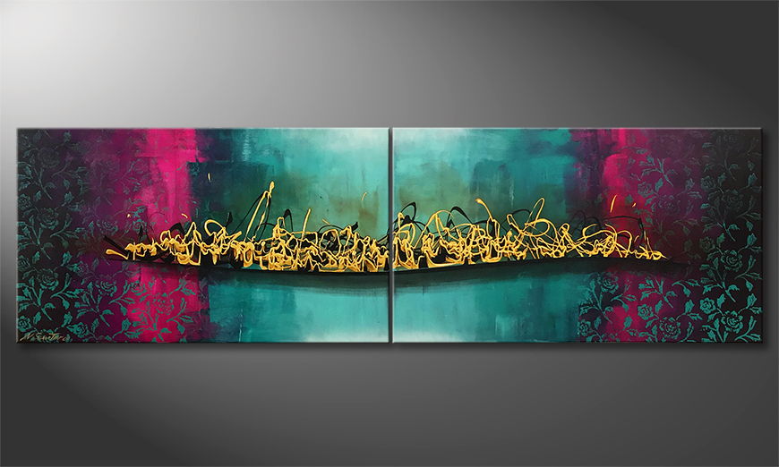 Hand painted painting Fight Of Colors 200x60cm