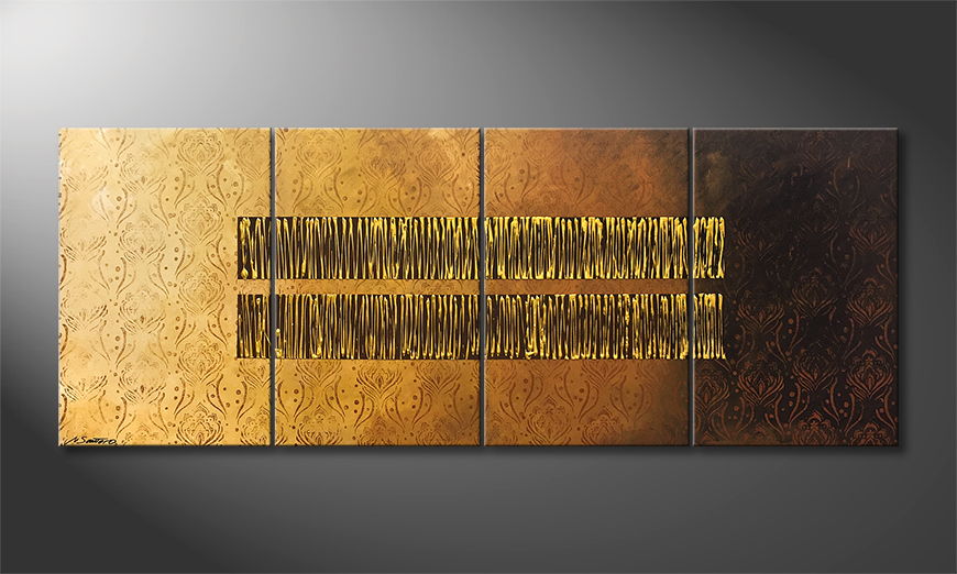 Hand painted painting Gold Rain 200x80cm