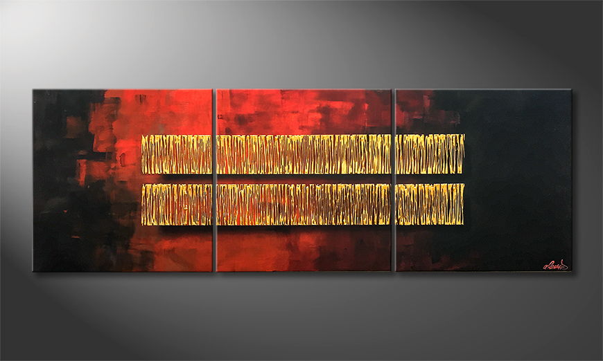 Hand painted painting Golden Bars 210x70cm