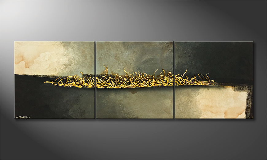 Hand painted painting Golden Flow 210x70cm