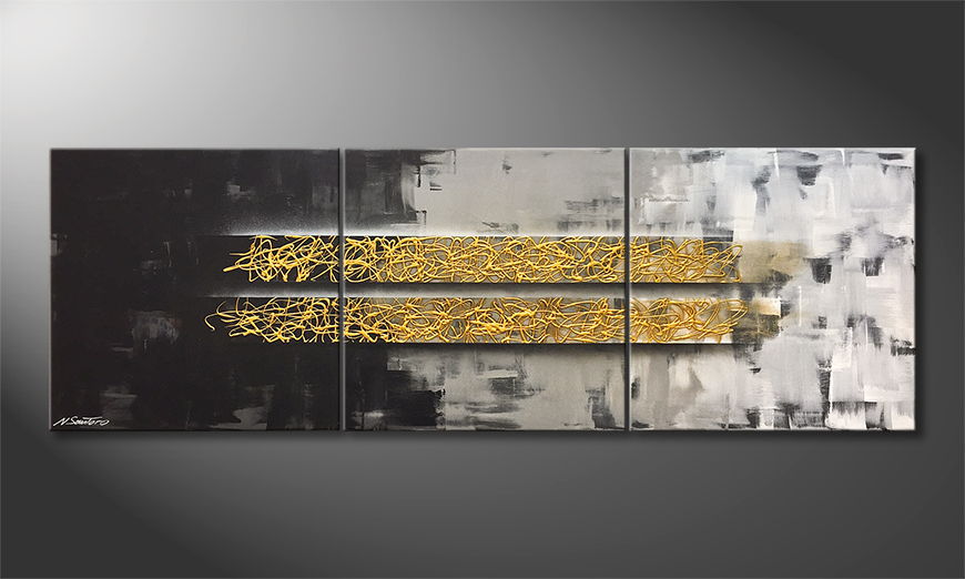 Hand painted painting Golden Harmony 210x70cm