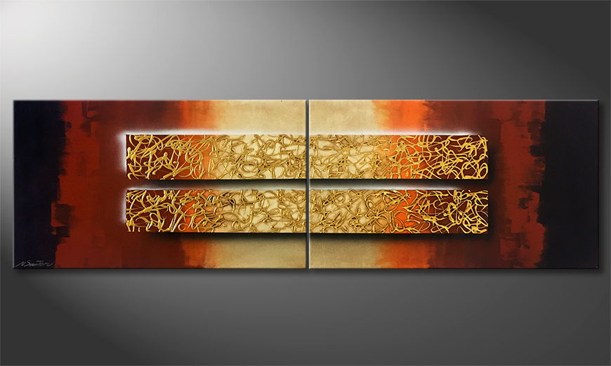 Hand painted painting Golden Vibrations 200x60cm