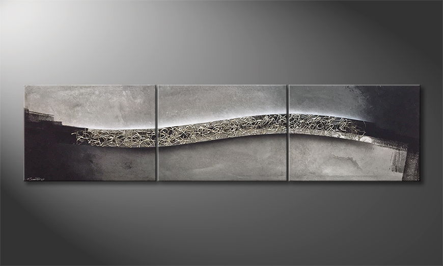Hand painted painting Mirrored Silver 240x60cm