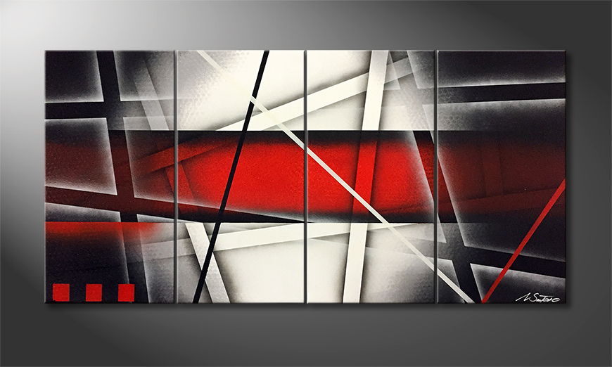 Hand painted painting Red Labyrinth 120x60cm
