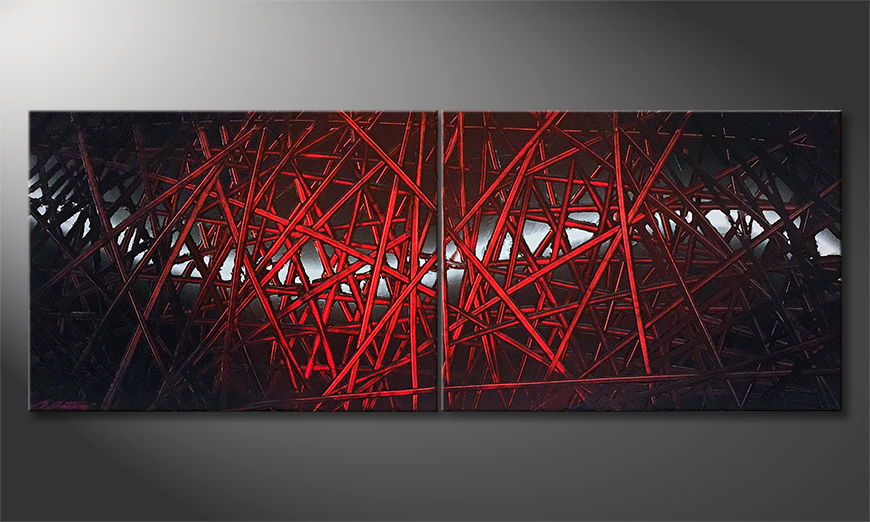 Hand painted painting Red Push 160x60cm