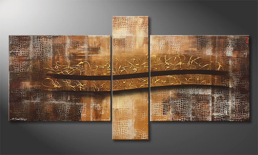 Hand painted painting Reptilian Gold 190x100cm