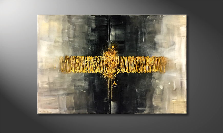 Hand painted painting Riven Gold 120x80cm