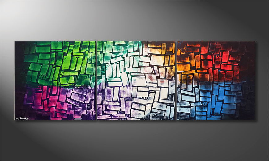 Hand painted painting Scattered Light 210x70cm