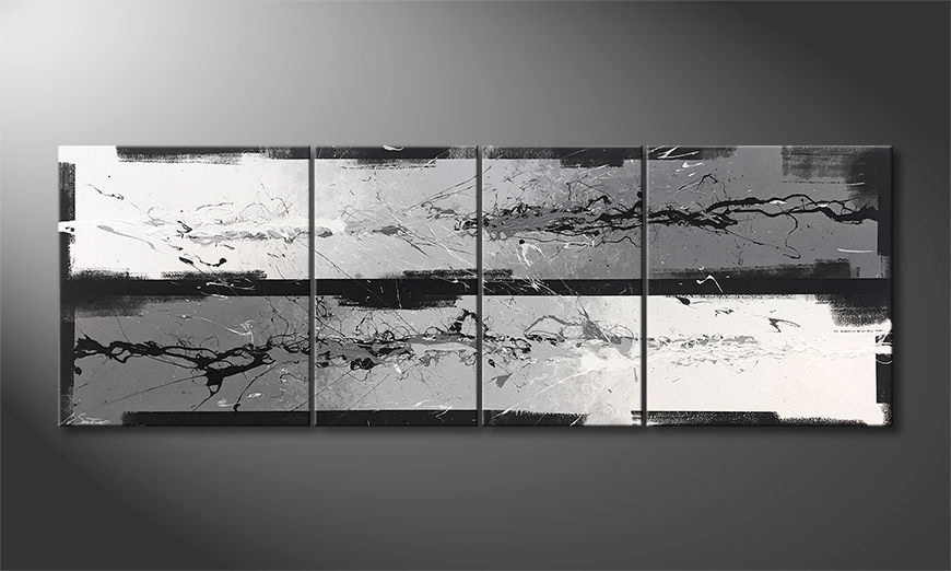 Hand painted painting Silver Flow 200x70cm