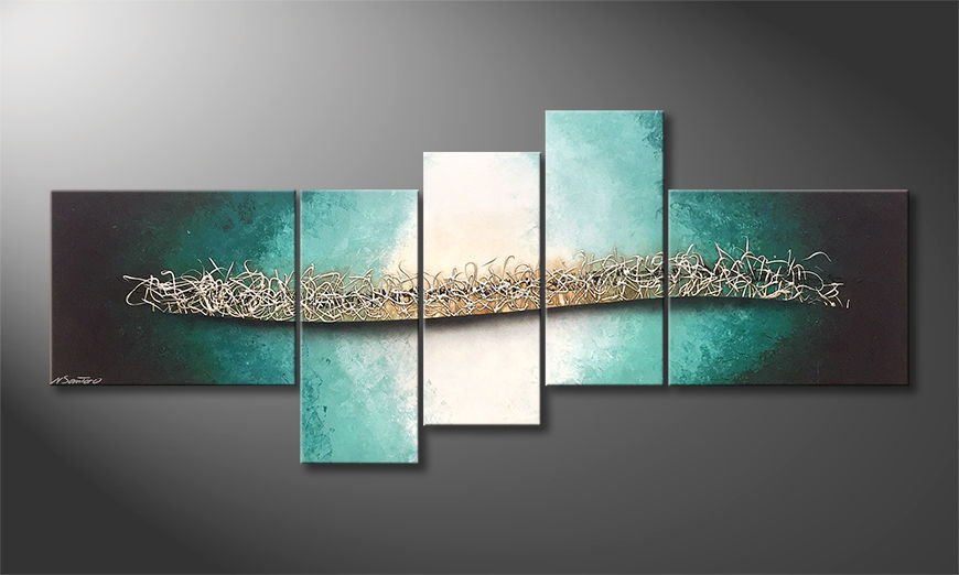 Hand painted painting Silver Shoal 210x90cm