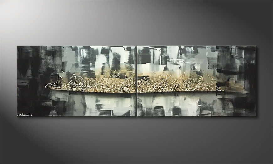 Hand painted painting Silver Storm 200x60cm