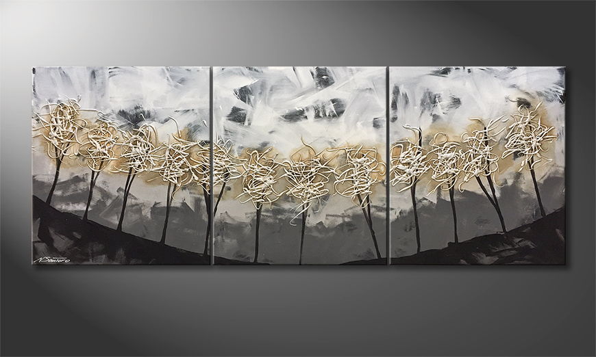 Hand painted painting Silver Trees 180x70cm