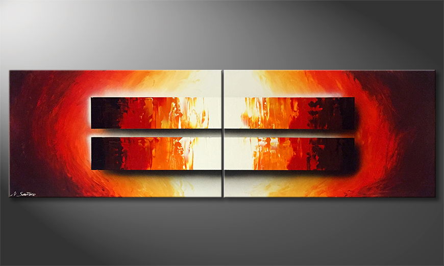 Hand painted painting Spiltted Fire 200x60cm