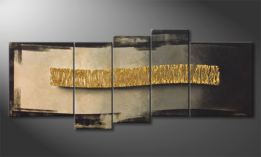 Hand painted painting The Golden Wave 190x80cm