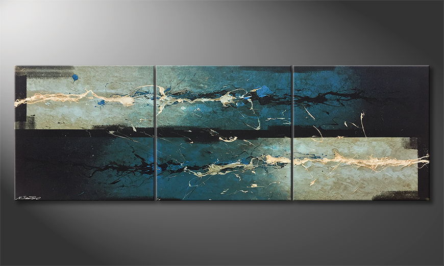 Hand painted painting Water Clash 210x70cm