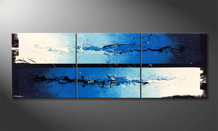 Hand painted painting Waves 210x70cm