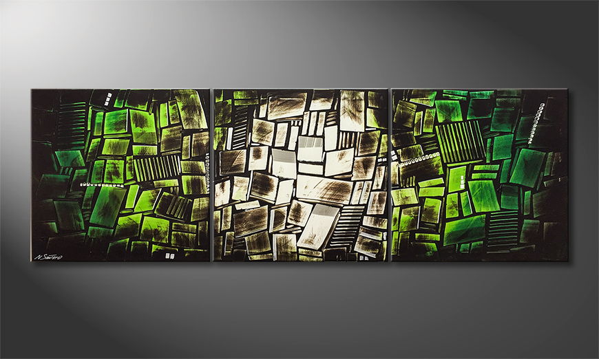 Living room painting Cubic Green 210x70cm