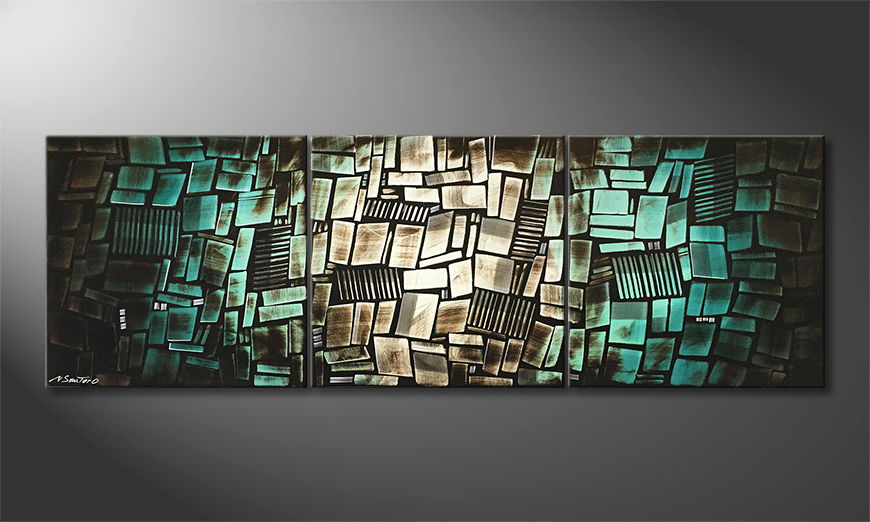 Living room painting Pacific Cubes 210x70cm