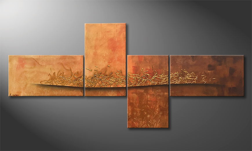 Modern painting Golden Flow 220x100cm