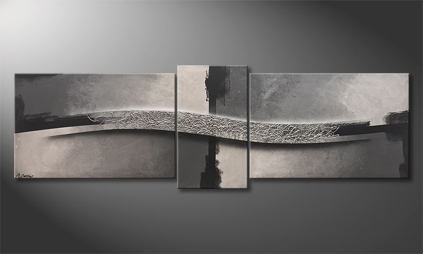 Modern painting Silver Flow 220x70cm