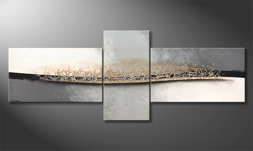 Modern painting Silver Movement 250x100cm