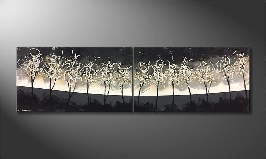 The exclusive painting Silver Trees 200x60cm